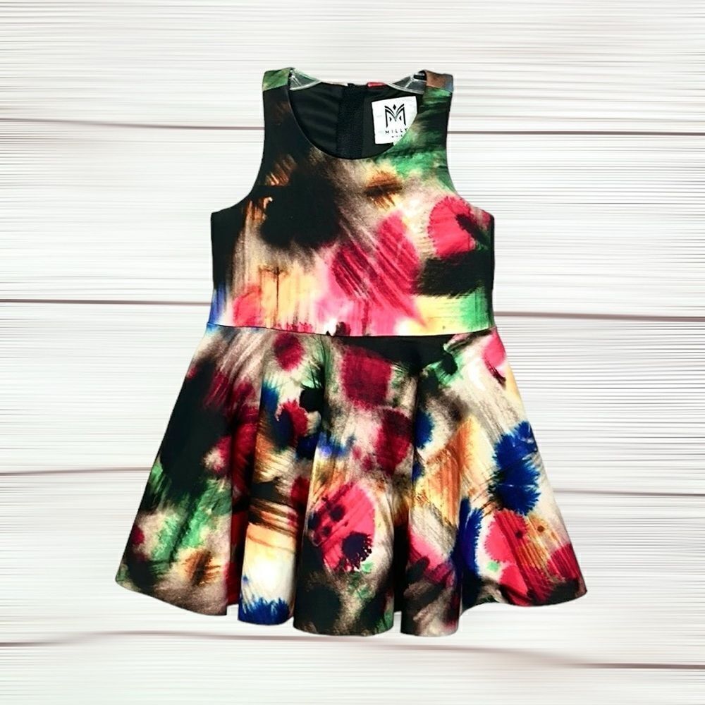 Milly Minis Graffiti-Print Fit & Flare Racerback Dress Black Multicolor size 3